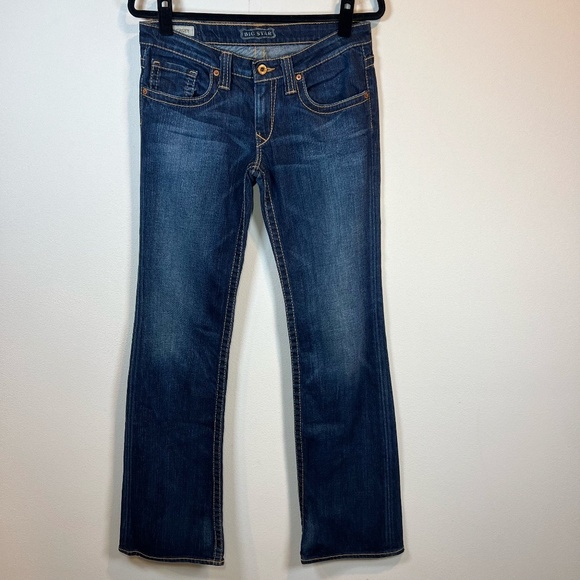 Big Star Casey Jeans Dark Blue Distressed Denim Ultra Low Rise Womens Sz 28 Long - Picture 2 of 16